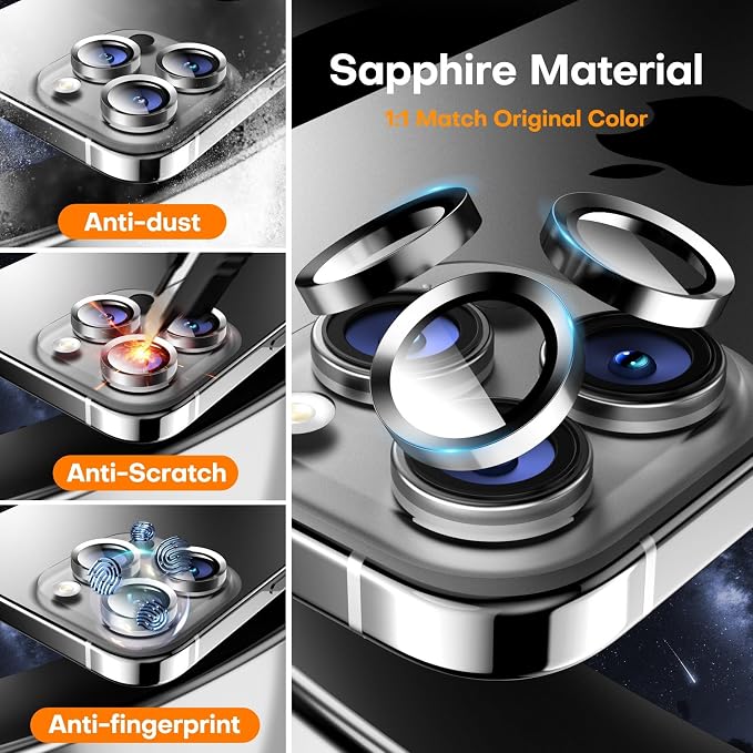 Camera Lens Protector for iPhone 16 Pro Max/16 Pro- Silver | 9H Tempered Glass, Metal Individual Camera Cover, Accessories, Anti-drop, Case Friendly, HD Clear, Anti-Scratch - Image 3