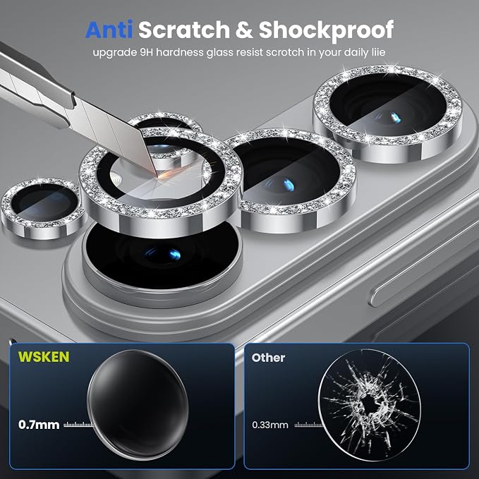 WSKEN for Samsung Galaxy S26 Ultra Camera Lens Protector - Ultra Thin | Case Friendly, 9H Shatterproof Tempered Glass, Anti Scratch Metal Circle, Camera Screen Protector Cover Accessories, Glitter - Image 3