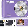 Digital Camera, FHD 4K Digital Camera for Kids Purple with 64GB SD Card 16X Digital Zoom, Cameras for Photography Compact Point and Shoot Camera for Teen Boys Girls Kids Autofocus Camera Digital by SMARTKLIK