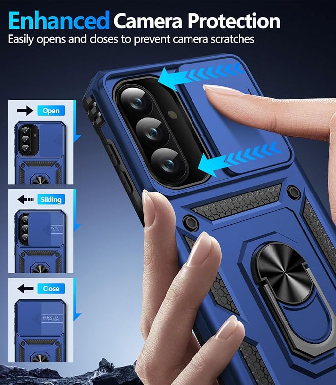 Taisairu for Samsung Galaxy A37 Case/A36 Case with Screen Protector & Slide Camera Lens Cover, Built-in Ring Stand Shockproof Protective Case for Samsung A37 5G Case/Samsung A36 5G Case (Blue) - Image 6