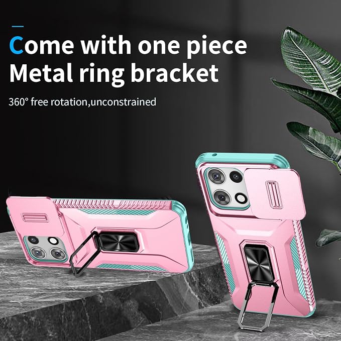 for Moto G 5G 2025 Case,with Sliding Camera Lens Cover,HD Screen Protector,360° Rotating Ring Kickstand,AYMECL Military-Grade Shockproof Protective Cover for Motorola Moto G 5G 2025,Pink+Turquoise - Image 4