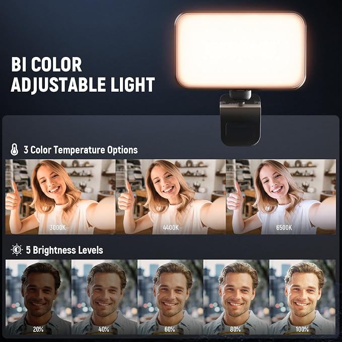NEEWER Entry Level Version LED Selfie Light, 54 LEDs Plastic Clip on Phone Fill Lighting for iPhone, CRI88 650mAh, Portable for Computer Laptop Webcam Zoom Video Conference Makeup Recording, N8 - Image 4