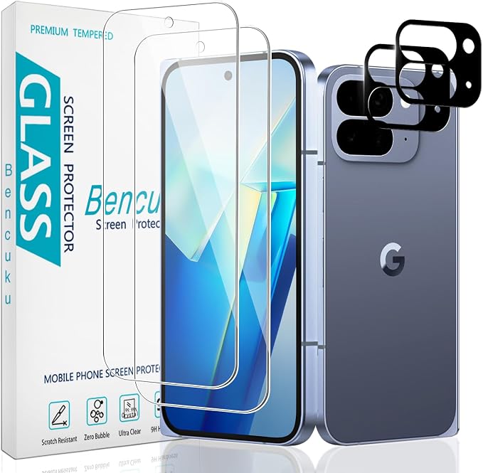 Screen Protector for Google Pixel 10 Pro Fold Tempered Glass | with Camera Lens Protector, Fingerprint ID Compatible, Anti Scratch, Bubble Free, 2+2 Pack by Bencuku