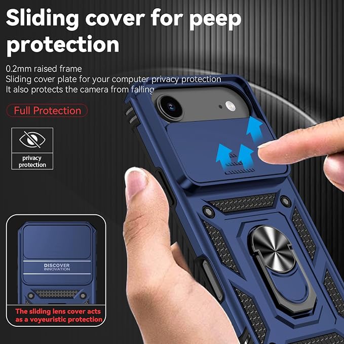SunStory Phone Case for iPhone Air Case with HD Screen Protector & Slide Camera Cover & Rotated Ring Kickstand, [Military-Grade] Phone Case for iPhone 17 Air, Blue - Image 3
