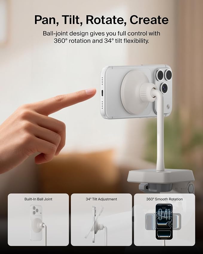 Belkin Stage Magnetic Tripod Phone Mount, MagSafe & Qi2 Compatible | 360-degree rotating holder, for iPhone 17 & 16, Android, TikTok, YouTube, streaming, influencer content - Image 4
