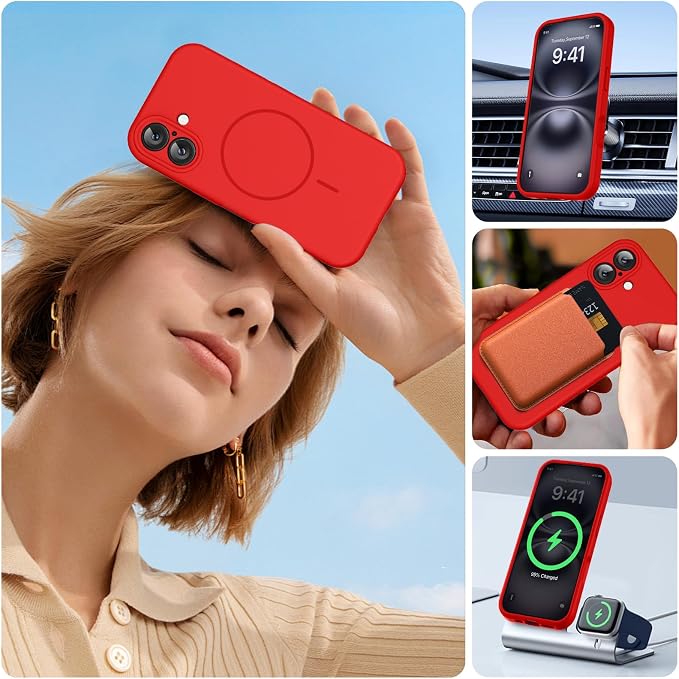 Miracase Silicone & Magnetic for iPhone 16 Case, Red | Compatible with MagSafe, Anti-Scratch Microfiber Lining, Liquid Silicone Case Shockproof Drop Protection Phone Case for 16 - Image 7