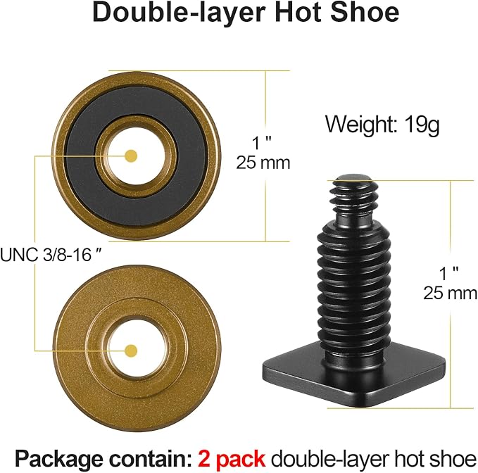 MINIFOCUS Camera Hot Shoe Mount Adapter, Double Nut with 1/4" and 3/8" Aluminum Alloy Tripod Screw Flash Shoe Mount for LED Monitors, Microphone, DSLR Field Monitor (Pack of 2) | Double Nut with 1/4" and 3/8" Aluminum Alloy Tripod Screw Flash Shoe Moun... - Image 3