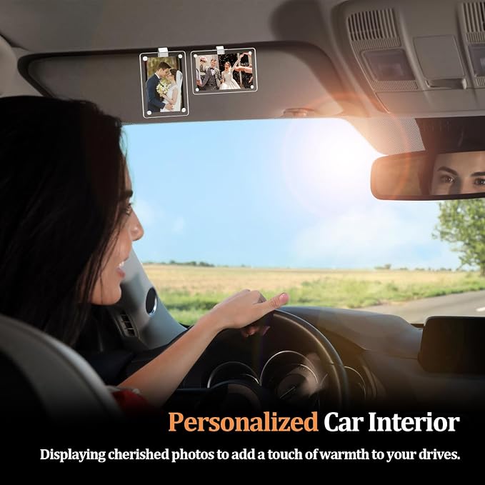2 Pcs Car Picture Holder,Acrylic Magnetic Personalized Photo Holder,Personalized Picture Frame for Cars, Photo Car Visor Clip,Car Sun Visor Photo Holder - Image 3