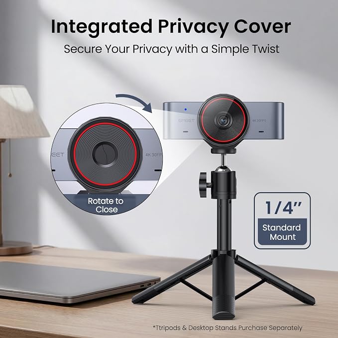 EMEET C960 Ultra 4K Webcam for Mac & PC, 1/1.5" Large Sensor, Metal Body | 0.2s Autofocus, DRC, Whiteboard Mode, Built-in Privacy Cover, 2 Mics, USB Webcam 4K for Meetings, Streaming, Content Creation - Image 8