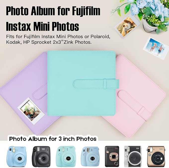 Veicevol 360-Pocket Album for Instax Mini & Polaroid 2x3 inch Photos, Greem | Designed for Instax Mini and Polaroid 2x3 Photos, PU Leather Cover, Horizontal & Vertical Pockets, Wedding Birthday Travel - Image 4