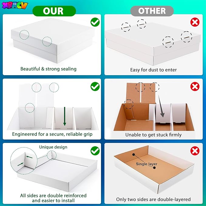 Trading Card Storage Box, 4 Row 3200 Count Collector Cards Box with Divider | White Corrugated Cardboard Compatible with Top Loader Organizer Sorting Tray Box for Sports Cards, MTG, TCG Cards (3-Pack) - Image 5