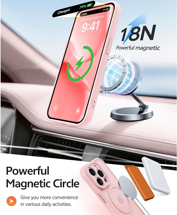 FNTCASE for iPhone 14 Pro Case, Compatible with Magsafe, Screen Protector | Full Camera Protection, Translucent Matte, 14FT Military Grade Drop Proof, Shockproof Protective Phone Cover, Light Pink - Image 3