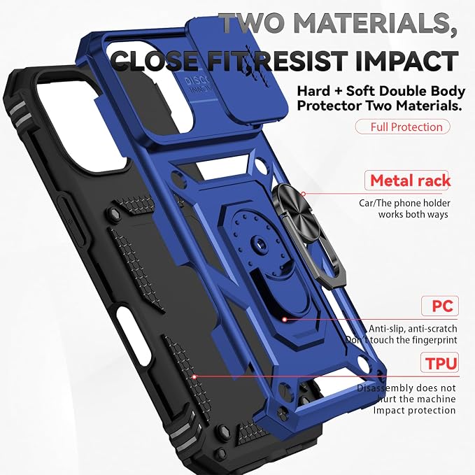 HNHYGETE for iPhone 17 Case with Screen Protector: [Military Grade 20ft. Drop Tested] Slide Camera Cover Ring Shockproof Protective Phone Case for - iPhone 17 (Blue) - Image 5