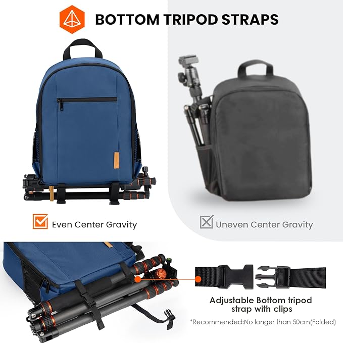 TARION Camera Bag Backpack for Photographers: Photography Camera Backpack with Laptop Compartment Waterproof Raincover Photo Backpack Bag Blue TB-M | 14 Inch Laptop Compartment, Rain Cover, Bottom Tripod Holder, for DSLR Mirrorless Cameras, Everyday Sh... - Image 4