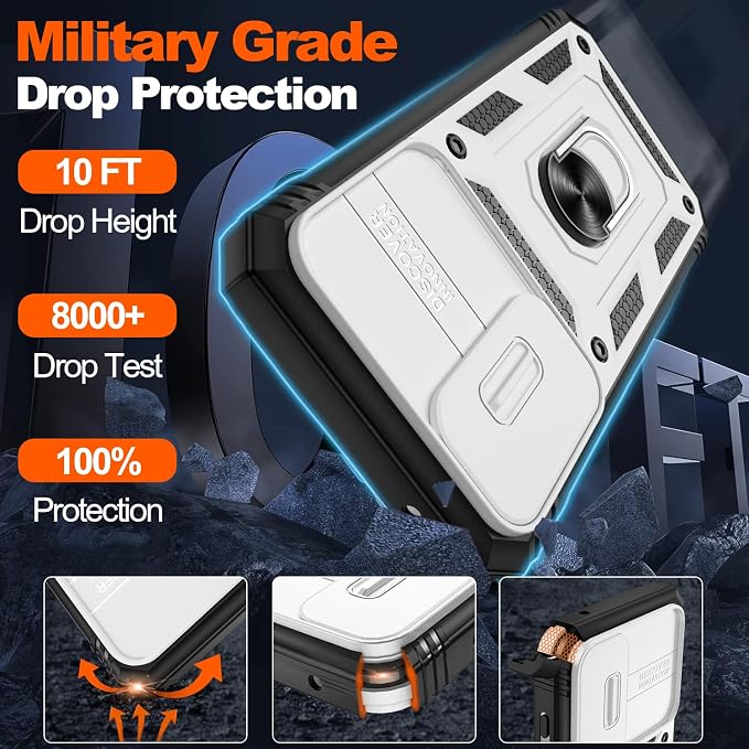 Gritup for Samsung Galaxy S23 FE Case with 2PCS Screen Protector, Build in 360° Rotating Ring Kickstand, Military Grade Protective Case for S23 FE Phone, White+Black - Image 3