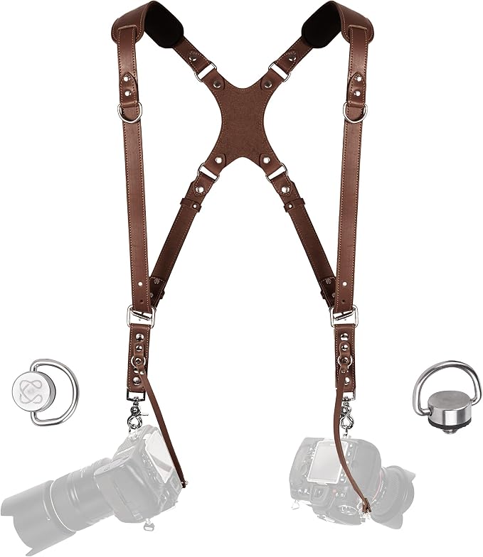 Dual Camera Harness Leather Camera Strap DSLR/SLR, All-Day Comfort by CCoiro