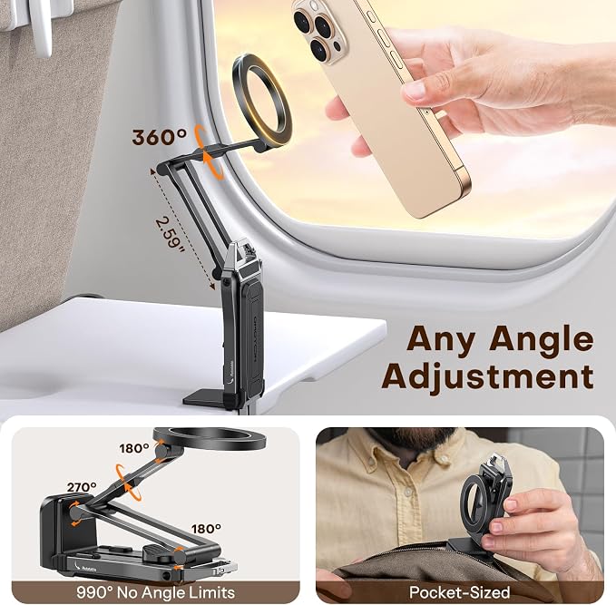 OMOTON TP02 360°Rotating for MagSafe Tripod, Upgrade with 1/4" Screw, Arca | Adjustable Magnetic Phone Tripod for iPhone 17/16/15 Pro Max Air, Foldable Selfie Stick Fits Vlog, Gym, Travel, Black Pro - Image 7