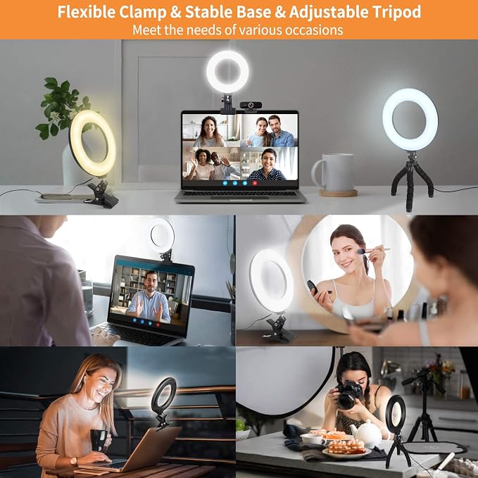 Video Conference Lighting Kit, Ring Light Clip on Laptop Monitor with 5 Dimmable Color & 5 Brightness Level for Webcam Lighting/Zoom Lighting/Remote Working/Self Broadcasting and Live Streaming, etc. - Image 4