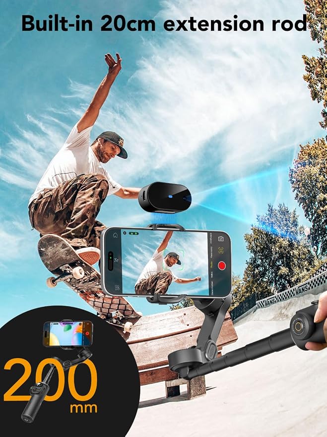 AOCHUAN Gimbal Stabilizer for Smartphone,NO APP Tracking,20CM Extension Rod,Face & Object Tracking stabilizer for iPhone & Android,3-Axis OLED Gimbal for Video Recording-AOCHUAN Smart X2AI Black - Image 3