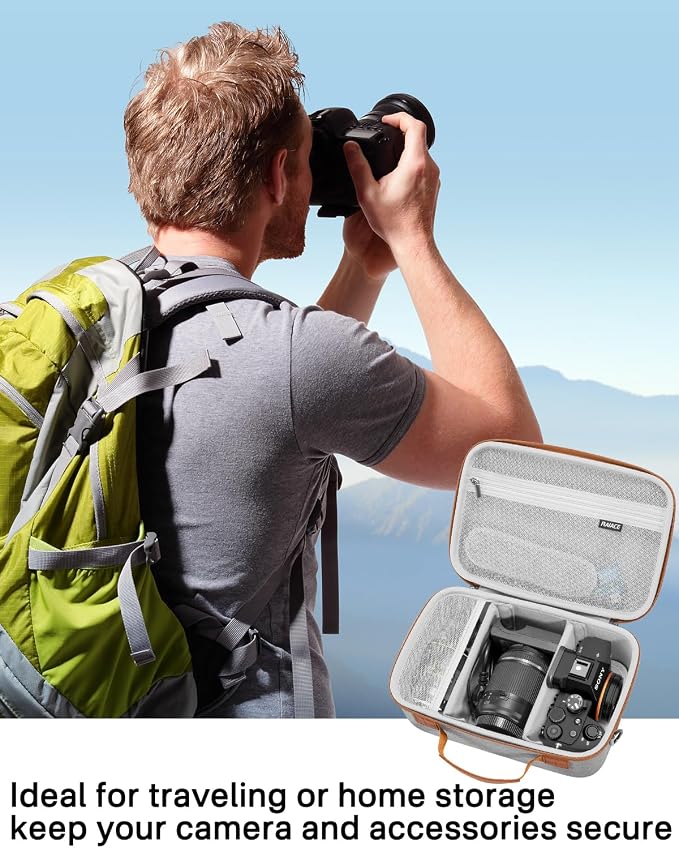 RAIACE Hard Case Compatible with Sony Alpha 7 II III IV/7R V Camera, for Nikon, for Canon, for Pentax and More. Large Capacity With Mesh Pocket for Lens, Charger, Cables, Cards and Accessories.-Gray - Image 7
