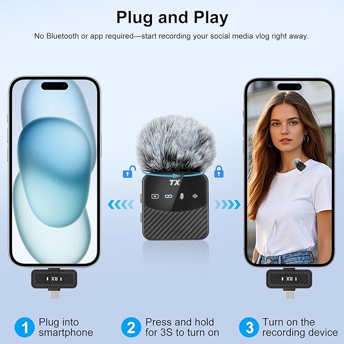 Mini Wireless Lavalier Microphone for iPhone/Android/Tablets,Magnetic Mini Mic with Noise Reduction, 25H Battery Life with Charging Case, Lapel Microphone Wireless for Video Recording Podcast - Image 4