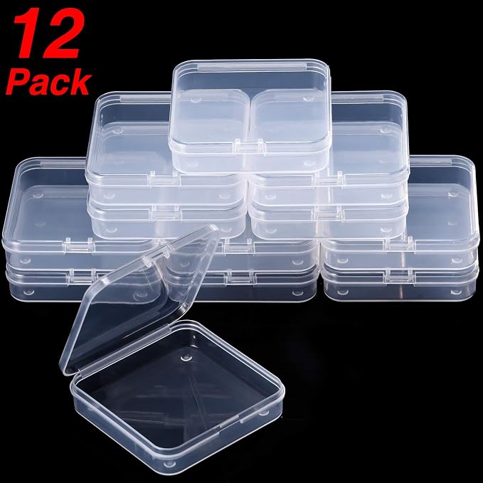 SATINIOR 12 Pack Clear Plastic Beads Storage Containers Box with Hinged Lid for Beads and More (2.75 x 2.75 x 0.67 Inch) - Image 4