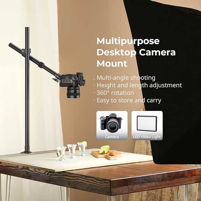 SMALLRIG Camera Desk Mount, Overhead Camera Arm Stand for Desk with 360° Ball Head,for DSLR Cameras, Cell Phones, Lights, Microphones | with 360° Ball Head, Adjustable Height, 1/4"-20 Screw and 3/8"-16 Hole for DSLR Cameras, Phones, LED Lights, Microph... - Image 2