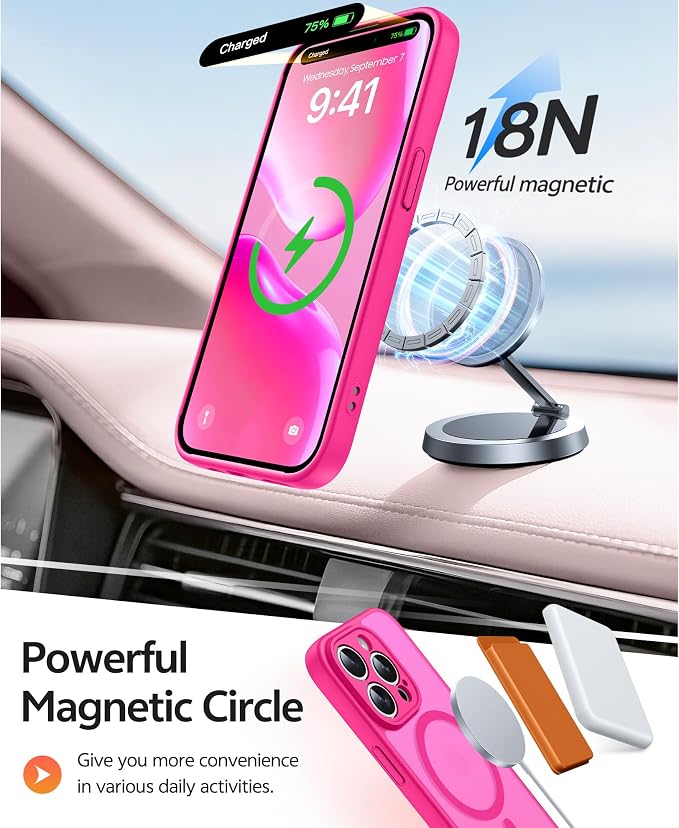 FNTCASE for iPhone 14 Pro Case, Compatible with Magsafe, Screen Protector | Full Camera Protection, Translucent Matte, 14FT Military Grade Drop Proof, Shockproof Protective Phone Cover, Hot Pink - Image 3