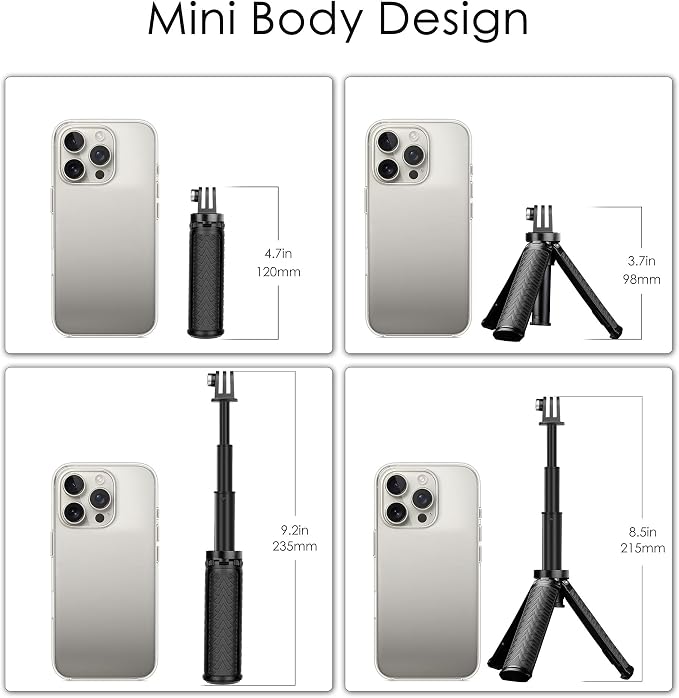 Mini Selfie Stick Tripod for GoPro Hero 13 12 11 10 9 Max Mission | Portable Action Camera Handle Grip, Extension Pole for DJI Osmo Action 6 5 Pro 4 Nano, Pocket Size Vlog Stand - Image 5