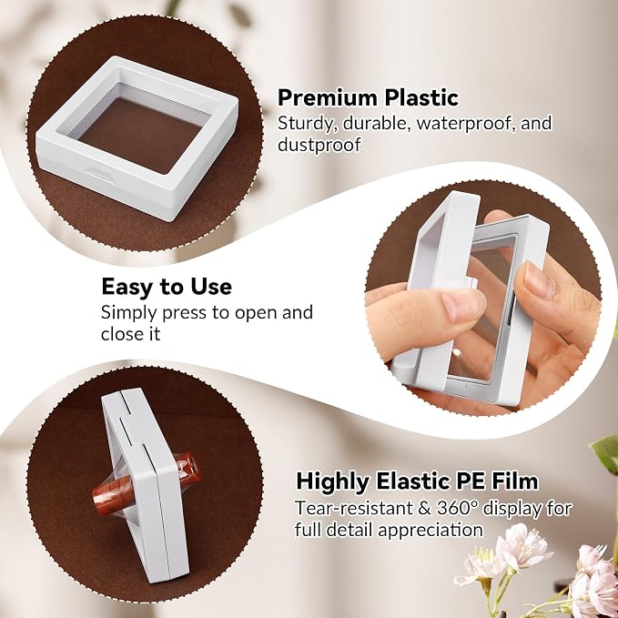 12 Pcs 3D Floating Frame Display Stand, Transparent Jewelry Gift Boxes | 2.75 x 2.75 x 0.8 Inch Small Jewelry Gift Boxes with PE Film, for Earrings Necklaces Rings Coins Specimens Crafts, White - Image 5