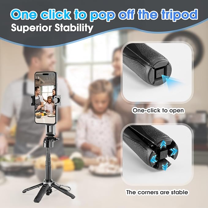 Magnetic Tripod for Phone,2 in 1 for Magsafe Stand＆ Clip Portable Pocket Size Selfie Stick for Android/iPhone,Phone Holder with Wireless Rechargeable Remote Control for Photography, Live Streaming - Image 4