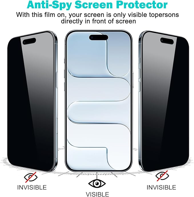 PEHAEL for iPhone Air/17 Air Privacy Screen Protector+Camera Lens Protector | 3+3 Pack, Installation kits, Anti-Spy Private, Anti-Scratch, 9H Tempered Glass, Case Friendly, [6.5 inch] - Image 4