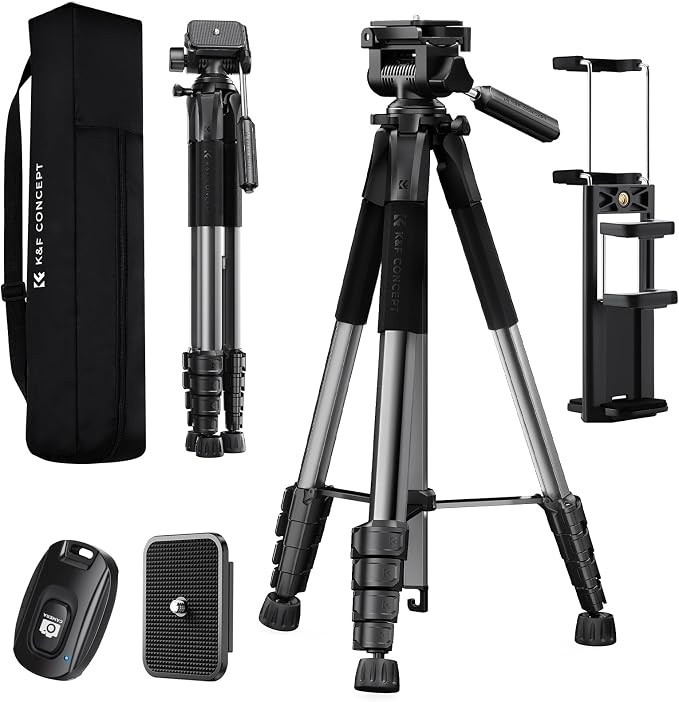 K&F CONCEPT 75" Aluminum Camera Tripod, Lightweight and Compact for Travel | Compatible with Canon Nikon DSLR Camera, Cellphone Clip and Remote Control for Shooting and Video Recording S255A3+BV01 by KFCONCEPT