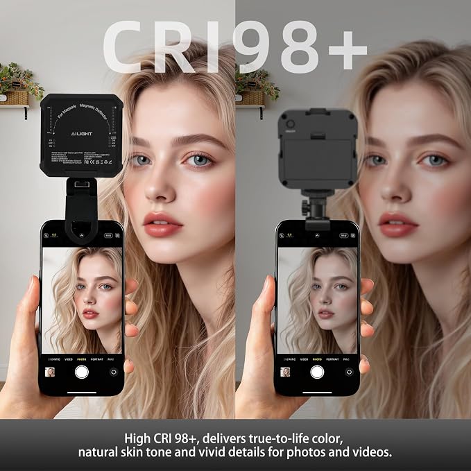 Ailight Magnetic Selfie Light for Phone, 2000mAh Portable Video Conference Lighting with Clip, CRI 98+ 2500K-9000K Rechargeable LED Video Light with Flip-Up Gimbal for Makeup, Photography & Recording - Image 3