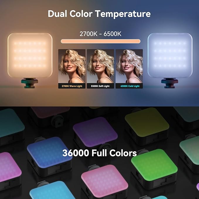 SmallRig P108 RGB Video Light,Portable LED Camera Lights 360° Full Color Photography Lighting w 3 Cold Shoe, 2500mAh Rechargeable On-Camera Video Light Panel 2700K - 6500K for YouTube, Vlogging | 360 Full Color, 2700K - 6500K, with 3 Cold Shoes, 2500mA... - Image 3