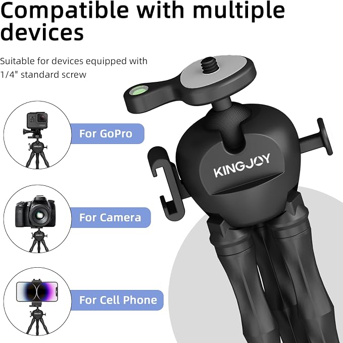 Flexible Action Camera Tripod for Gopro, Octopus Vlogging Tripod with Detachable Legs, 360° Ball Head, Cold Shoe & Remote, Portable Camera Stand Mount for GoPro, DJI, Compact Camera - Black - Image 6