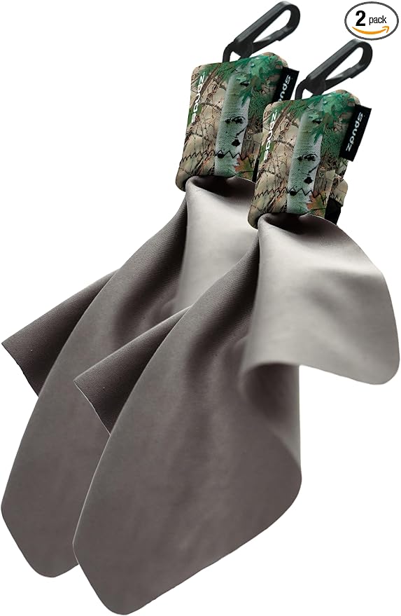 SPUDZ Ultra Microfiber Lens Cleaner with Closeable Bottom – Clip-On Pouch, Washable – for Binoculars, Scopes, Glasses, Screens | Ultra Alpine Mountain Camo, 6 x 6 Inch (2-Pack) by SPUDZ