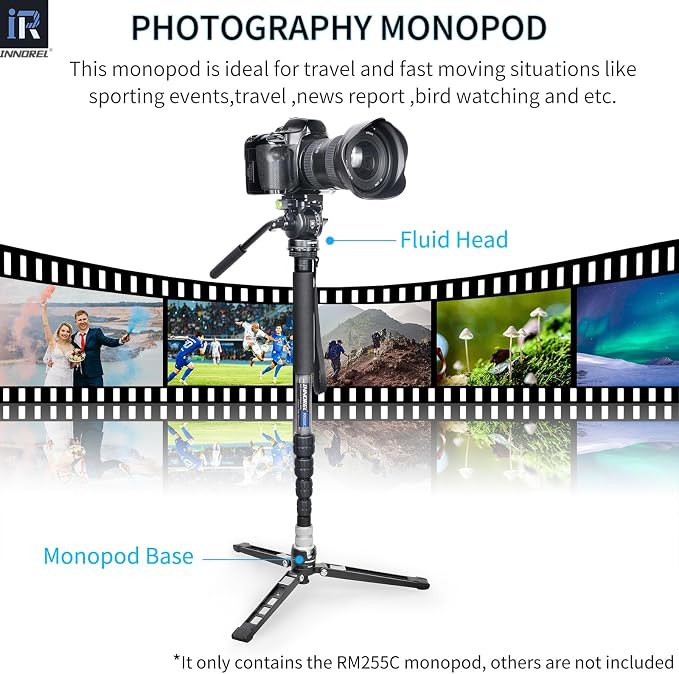 Carbon Fiber Camera Monopod INNOREL RM255C Professional Portable Compact Lightweight Travel 5-Section Monopod for Canon Nikon Sony DSLR Camera Video Camcorder DV Photography Bracket Load 15lbs/7kg - Image 7