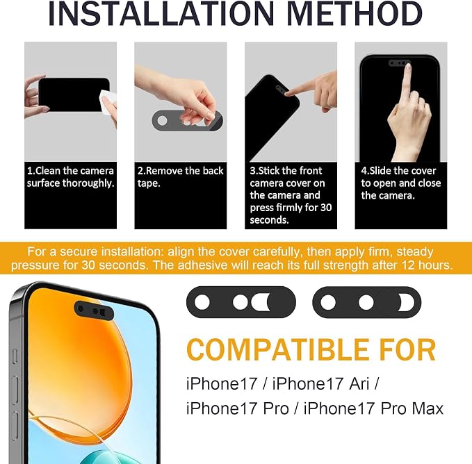 Privacy Cover, Camera Cover Compatible for iPhone 17 Pro/17 Pro Max | Protect Privacy and Security,Camera Lens Blocker Protect Security and Privacy-2Pack - Image 5