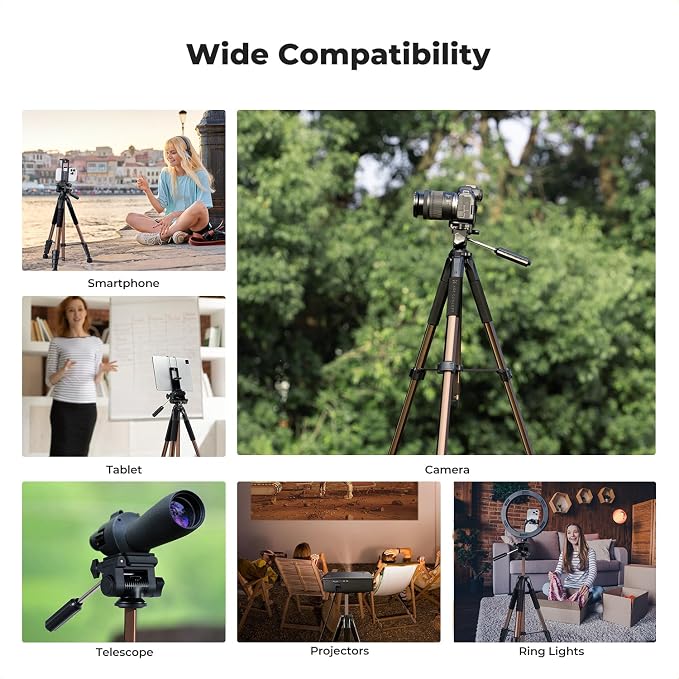 K&F CONCEPT 75" Aluminum Camera Tripod, Lightweight and Compact for Travel | Compatible with Canon Nikon DSLR Camera, Cellphone Clip and Remote Control for Shooting and Video Recording S255A3+BV01 - Image 9