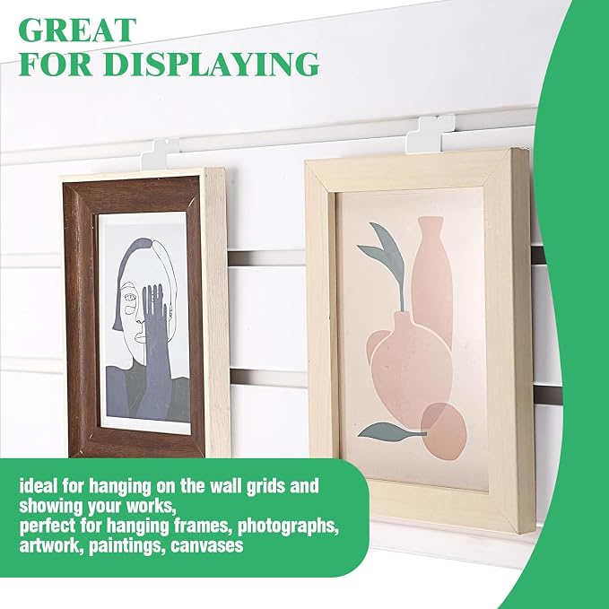 60Pcs Slatwall Utility Notch Hook Metal Slat Wall Display Hangers Picture Hook Slatwall Accessories for Photo Frame Painting Artworks Panel Pegboard Slat Grid Shelf Hanging Display (White) - Image 5