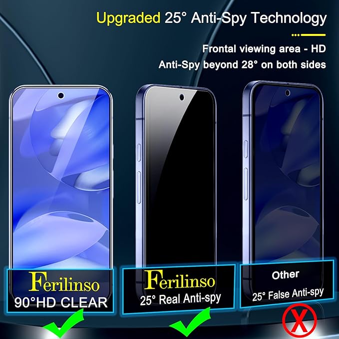 Ferilinso Privacy Screen Protector for Google Pixel 9A, Tempered Glass | 3 Pack, 9H+ Hardness, Military-Grade Shatterproof, Anti-Scratch, HD Clear, Case Friendly, Easy Installation, Bubble Free - Image 3