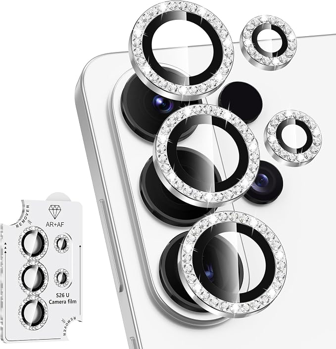 for Samsung Galaxy S26 Ultra Camera Lens Protector, Individual Metal Ring Tempered Glass Lens Cover, [Strong Adsorption] Scratch Resistant Ultra-Thin HD Clear Lens Cover, 1 Set-Slivery Diamond by Btscase