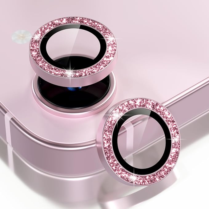 Choiche for iPhone 17e / 16e Camera Lens Protector Bling, Glitter-Soft Pink | Ultra HD, 9H Tempered Glass Camera Cover Screen Protector Metal Individual Ring Decoration Accessories, 1-Lens, 6.1-inch by Choiche