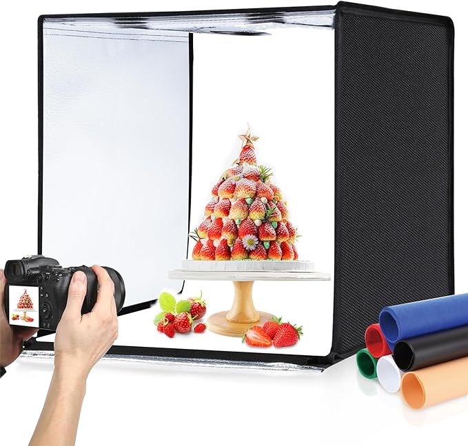 PULUZ Light Box Photography, 24x24 inch Large Photo Studio Light Box, Professional Dimmable Photo Booth with 120 LED Lights & 6 Backdrops for Jewelry and Food Items Product Photography by PULUZ