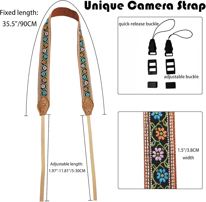 Camera Straps for Photographers, 1.5" Leather Camera Neck Strap, Quick Release Shoulder Camera Strap for All Cameras - Image 5
