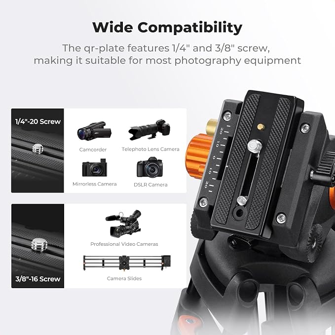 K&F CONCEPT 80" Video Tripod with Fluid Head | Heavy Duty Aluminum Tripod, Smooth Damping, Quick Release Plate for DSLR/Mirrorless/Camcorder, Max Load 17.6lb, VA3+BV70 - Image 6