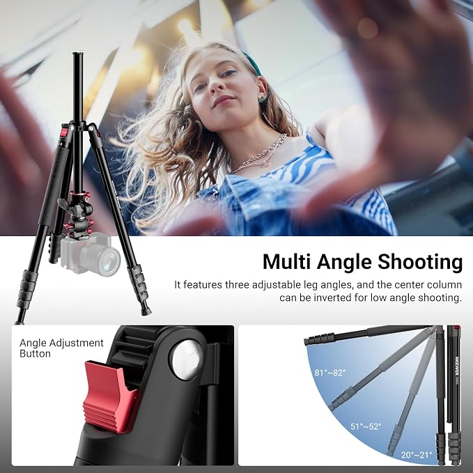 NEEWER Basics Overhead Camera Tripod Monopod with Fluid Head & Horizontal Center Column, 75.4 Inch Tall Metal DSLR Video Travel Stand, Arca Type QR Plate & Reversible Legs, Max Load 17.6 lb, TP015 - Image 6