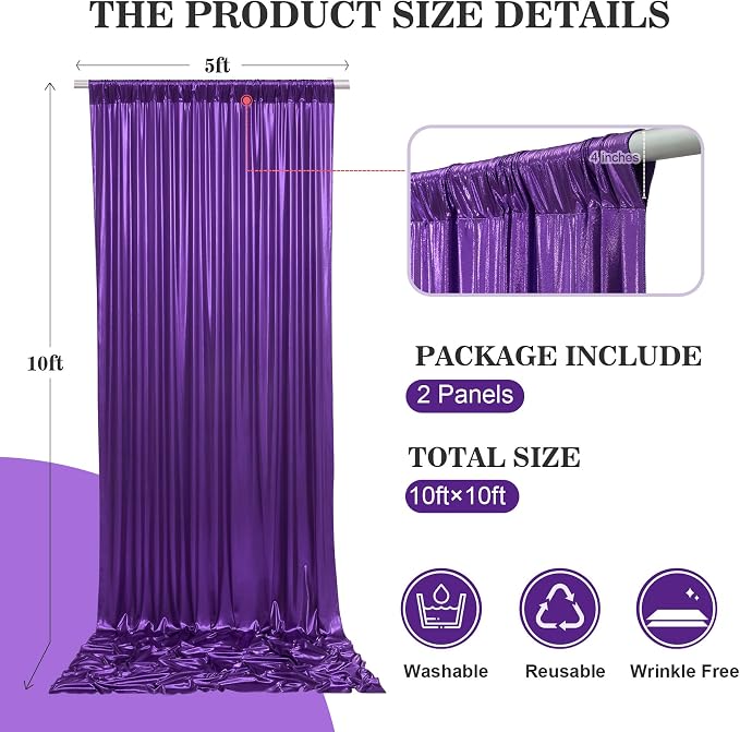 10x10ft Thick Purple Glitter Backdrop Curtain Panels for Parties, Wrinkle Free Sequin Sparking Photo Backdrop Drapes, 2 Panels 5x10ft Shimmer Back Drop Cloth for Wedding Birthday Photography - Image 5
