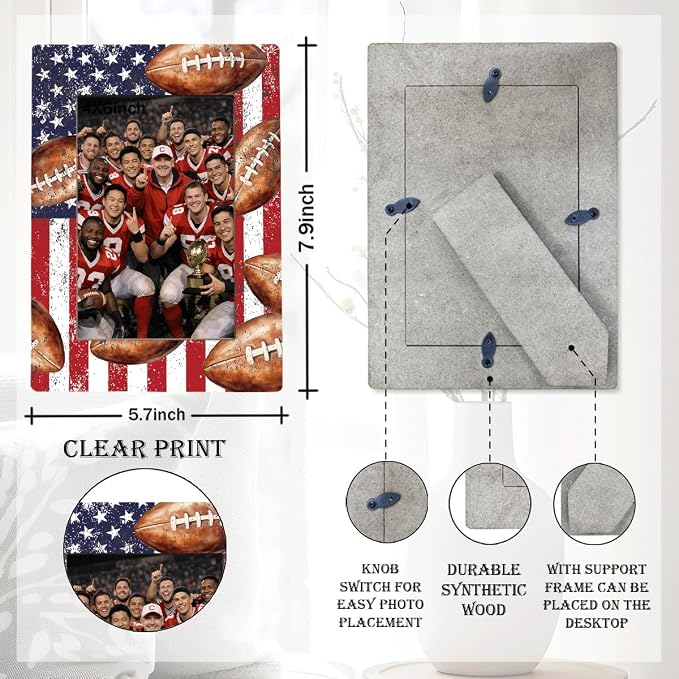Football Picture Frame, Tabletop Display Frames for Football Players and Coaches, Sports Themed Photo Frame, Sports Decor for Home, Insert 4x6 Inches Photos - Image 2